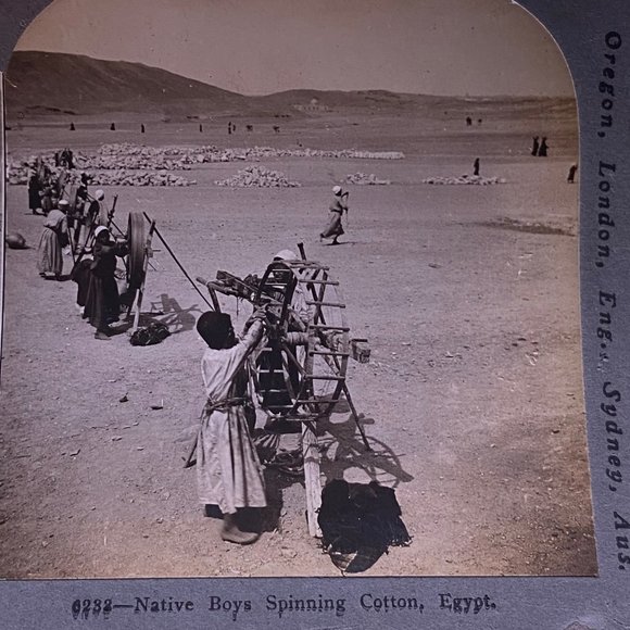 Antique 1905 Stereoview Photo Card Native Boys Spinning Cotton Egypt Keystone - Picture 10 of 10